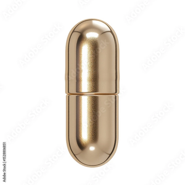 Obraz Metallic gold capsule pill standing upright on a plain white backdrop