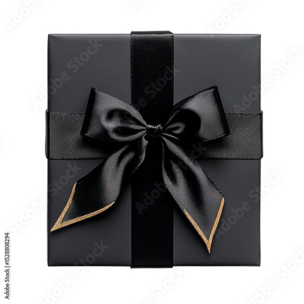 Obraz A meticulously crafted black gift box, accented with opulent gold trimming