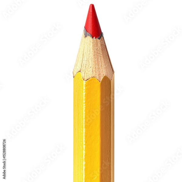 Obraz Close-up of a sharpened yellow pencil with a red lead, isolated on white
