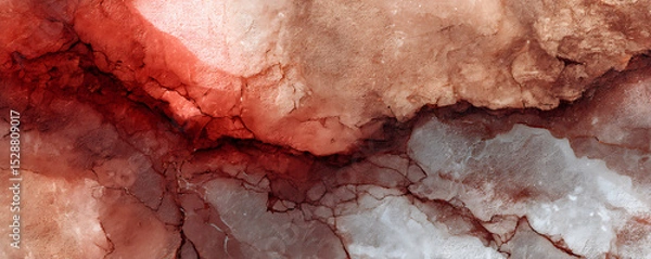 Fototapeta High resolution closeup of a red marble surface featuring bold natural white gray and brown veins creating a dramatic stone texture with striking color contrast