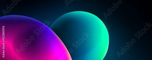 Fototapeta  Abstract blue and pink spheres glowing on dark gradient background