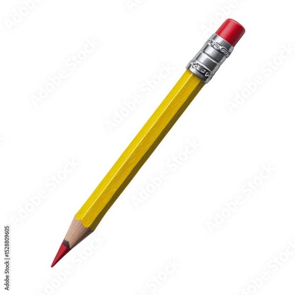 Obraz Sharp yellow graphite tool with a red point and rubber eraser top view