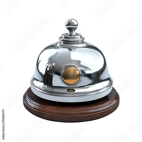 Obraz Elegant silver service bell on wooden base, perfect for hospitality concepts