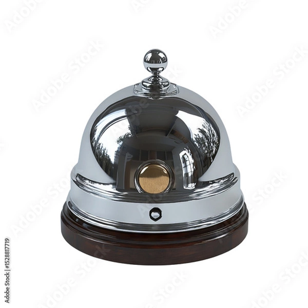Obraz Polished service bell with lustrous surface and wooden base isolated