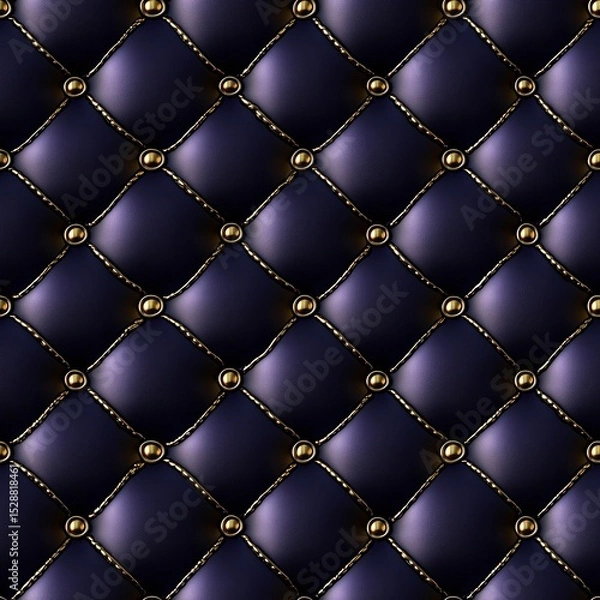 Fototapeta A truly opulent seamless background with a rich dark navy purple quilted texture, accentuated by luxurious golden stitching and prominent spherical gold buttons.