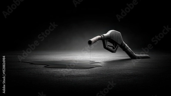 Obraz Gasoline nozzle on the ground next to spilled fuel under harsh lighting