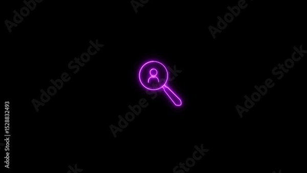 Obraz Glowing neon line magnifying glass for search job icon on black background. neon search, person, magnifying glasses icon.