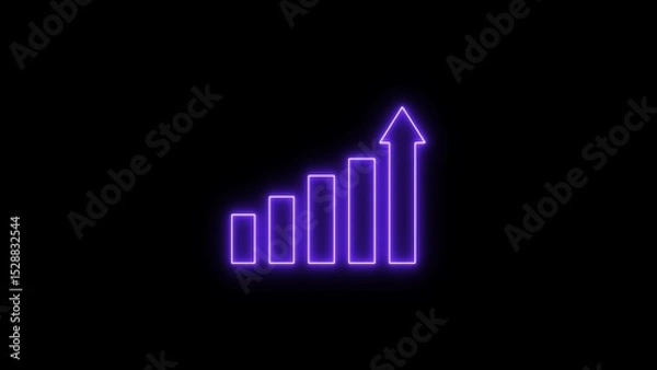 Obraz Neon green bar graph displayed sign. Business strategy, planning and digital marketing. Neon business graph icon on black background.