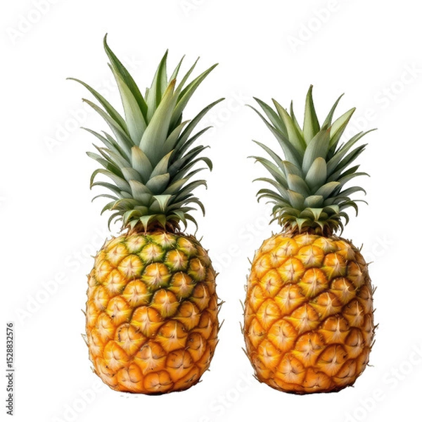 Fototapeta Two ripe pineapples against a black background.