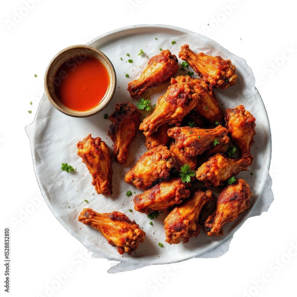Fototapeta Crispy fried chicken wings served with sauce.