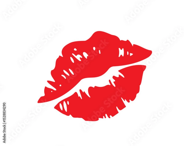 Obraz Cartoon vector illustration red lipstick logo kiss imprint mark isolated on white background. Romantic element for love, Valentine’s or beauty design elements