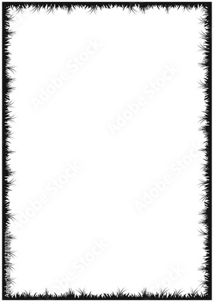 Fototapeta Floral grass frame border background silhouette decorative retro style grainy dusty effect grunge texture