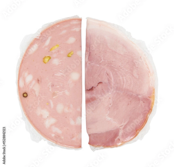 Obraz Smoked ham halves cut out isolated transparent background
