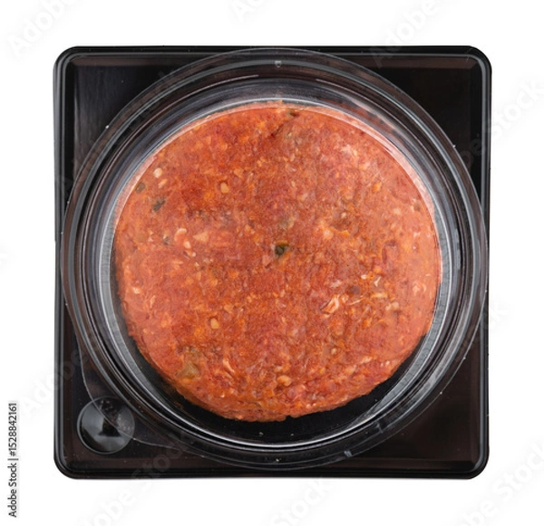 Obraz Burger patties in plastic box cut out isolated transparent background