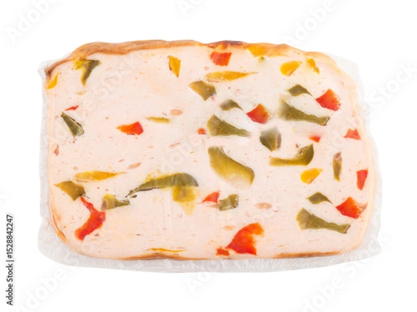 Obraz Fresh chili ham wrapped in a plastic bag cut out isolated transparent background