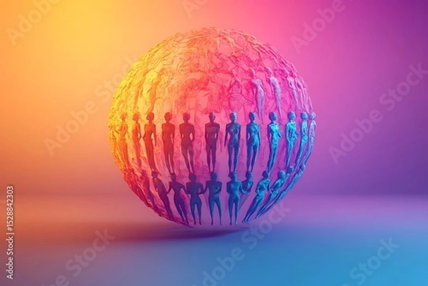 Fototapeta Stylized Globe Composed of Female Figures Representing Global Unity