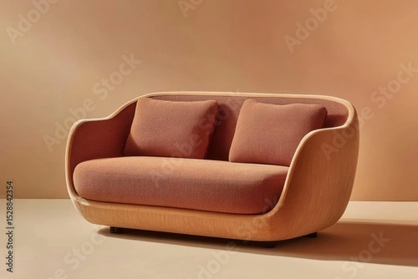 Obraz Modern terracotta loveseat with minimalist design, symbolizing comfort and contemporary home decor
