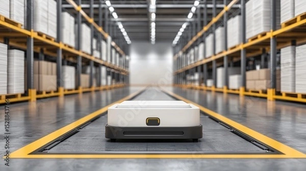 Obraz A logistics hub interior with cross-docking operations, automated guided vehicles (AGVs), and efficient material handling, symbolizing last-mile delivery and overall supply chain optimization.