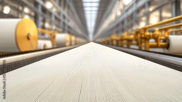Obraz A textile factory interior displaying active weaving looms and spinning machines engaged in fabric production and dyeing processes, representing garment manufacturing and industrial textiles
