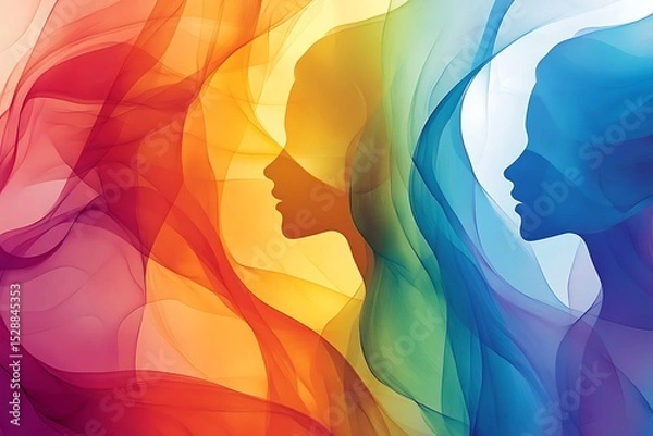 Fototapeta Colorful Abstract Waves Creating Silhouettes of Women Symbolizing Energy and Diversity