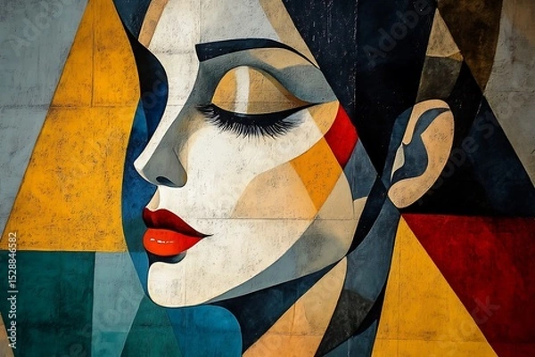 Fototapeta Powerful Female Figure Composed of Bold Geometric Shapes in Abstract Style