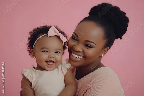 Fototapeta Mother and Little Daughter Sharing a Playful Moment Together in Joyful Atmosphere
