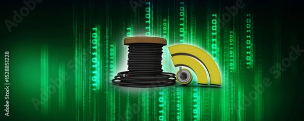 Fototapeta 3d rendering Fiber optical cable detail with 5G wifi
