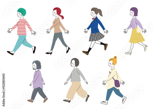 Obraz 歩いている女性　いろんな年代の女性