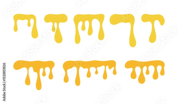 Fototapeta Liquid yellow flowing dripping honey, melted cheese, isolated on a white background, vector illustration, flat design. A simple graphic element for decoration, design, label, banner 