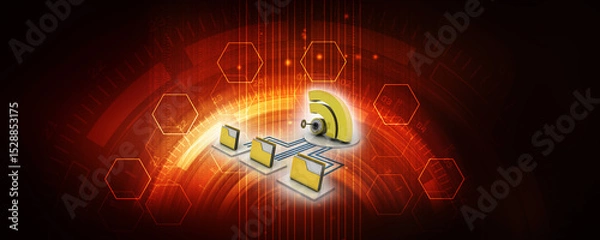 Fototapeta 3d illustration WiFi symbol with cloud folder
