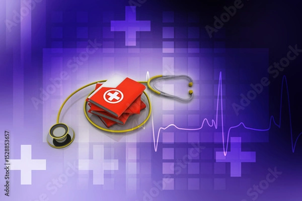 Fototapeta 3d illustration hospital folder and stethoscope