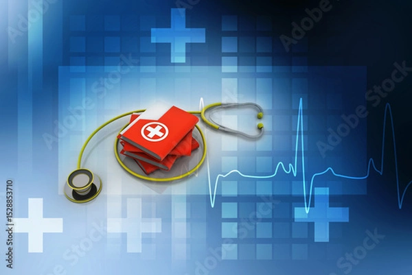 Fototapeta 3d illustration hospital folder and stethoscope
