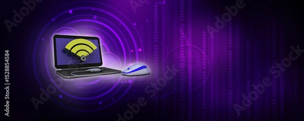 Fototapeta 3d illustration WiFi symbol with laptop connected mouse