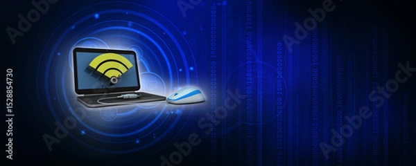Fototapeta 3d illustration WiFi symbol with laptop connected mouse