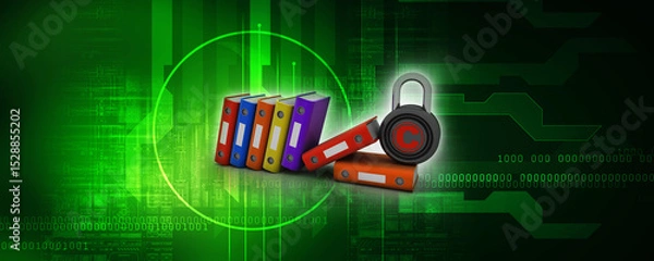 Fototapeta 3d rendering office document Binder with copyright lock