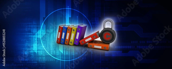 Fototapeta 3d rendering office document Binder with copyright lock