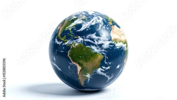 Fototapeta A realistic 3D model of Planet Earth, showing the Americas continent. A concept for global business, environment, travel, and communication, isolated on a clean white backgrou