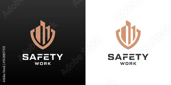 Fototapeta Shield and building logos. Safety worker icon for construction services.