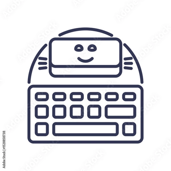 Fototapeta Smiling chatbot above a keyboard, symbolizing friendly AI interaction.