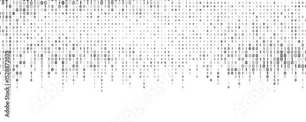 Fototapeta Minimalist binary code falling from top with random black digits 0 and 1 on white backdrop. Data processing. Coding concept for scientific technology presentation. Vector illustration.