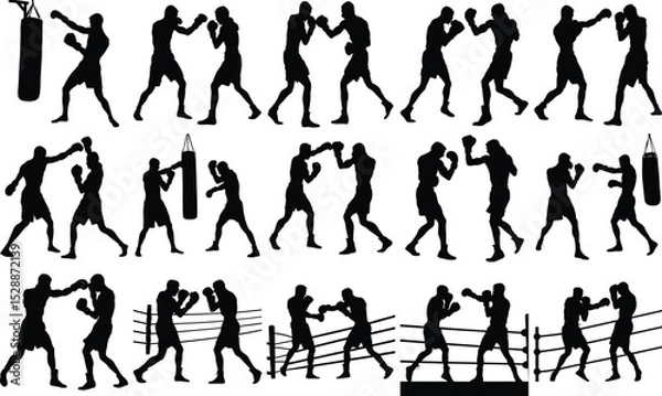 Obraz Boxing silhouettes collection training and fighting