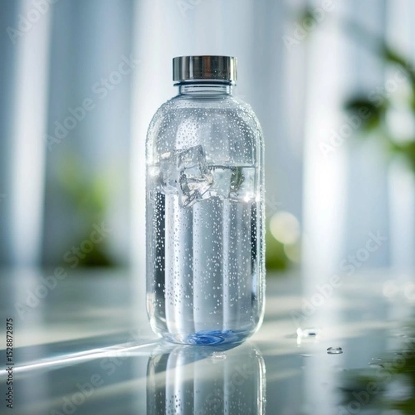 Fototapeta Clear Bottle of Water on a White Background – Hydration and Healthy Lifestyle Concept