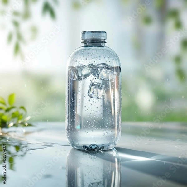 Obraz Clear Bottle of Water on a White Background – Hydration and Healthy Lifestyle Concept