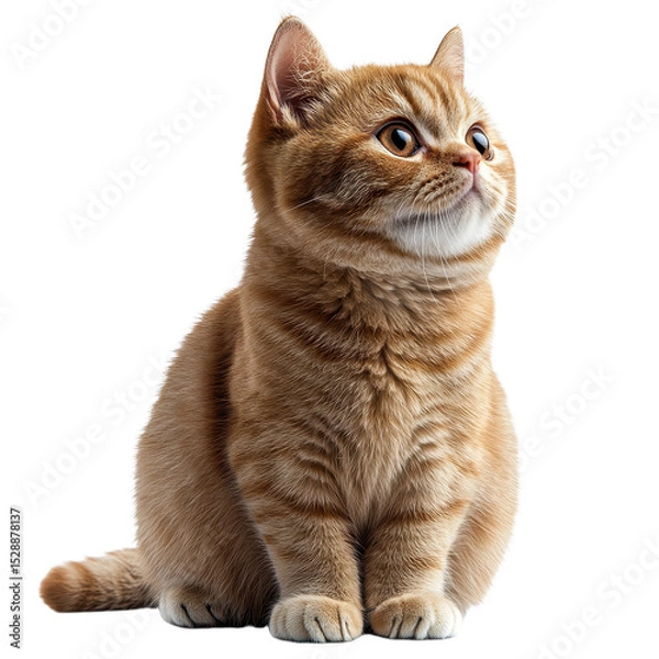 Fototapeta British orange cat sitting isolated on transparent background.