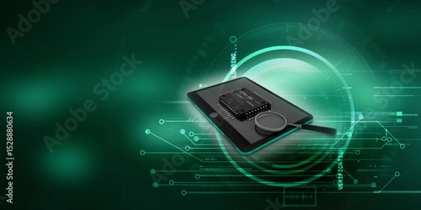 Fototapeta 3d rendering microchips with mobile phone
