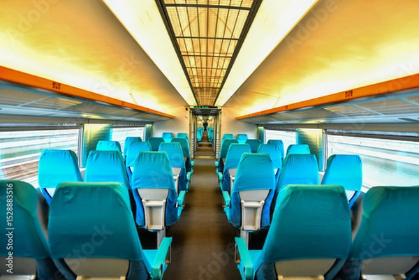 Fototapeta View of interior magnetic high-speed train levitation line  with speed 500 km/h, Shanghai, China