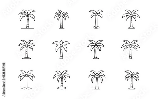 Fototapeta Simple line art style  tropical tree, palm tree, coconut tree outline icon 