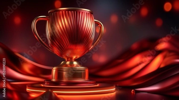 Fototapeta Shiny Trophy on a Glowing Pedestal