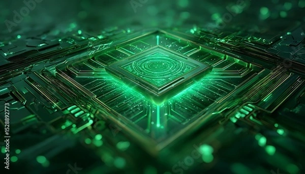 Obraz emerald green stylized digital wireless charger with circuitry glow ripple energy field futuristic product illustration