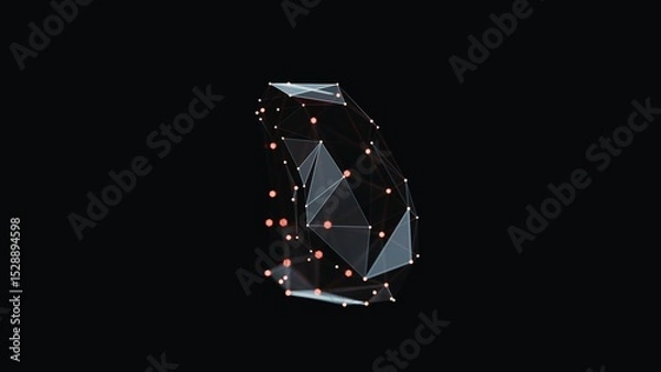 Obraz 3d render of a vibrant, low-poly spleen over dark background. Spleen wireframe made of light points. 3d illustration